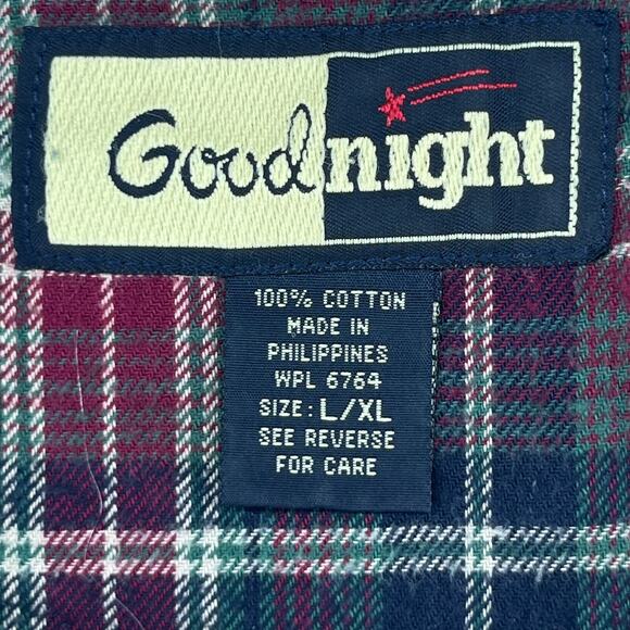 GOODNIGHT Nightshirt Mens L-XL Flannel Plaid Long Sleeve Pajama PJ Cotton Red - Picture 4 of 14